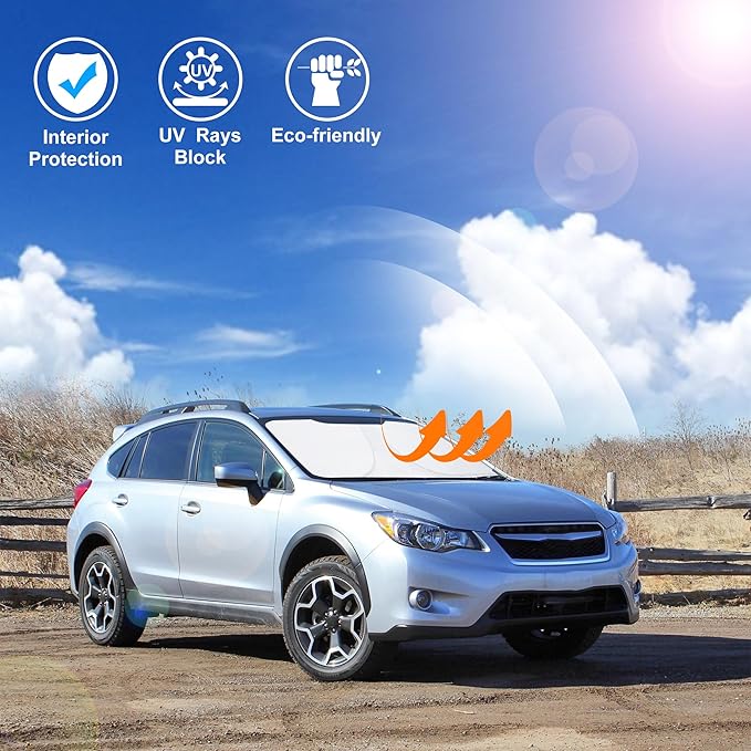 Windshield Sun Shade Custom Fit for 2013 2014 2015 2016 2017 Subaru Crosstrek Accessories Foldable Window Sunshade Sun Blocker Protect Car from Sun Rays & Heat Damage Keep Car Cooler