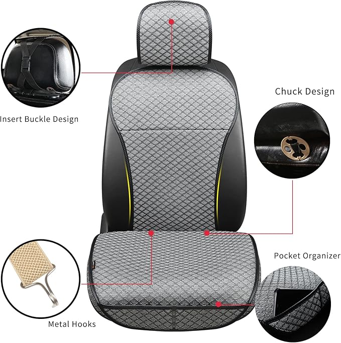 Breathable Car Seat Cover,Luxury Front Seat Cover,Durable and Non Slip,Polyester Silk Material, Universal Car Seat Cushion,Suitable for All Seasons,Airbag Compatible (Gray，1PC)