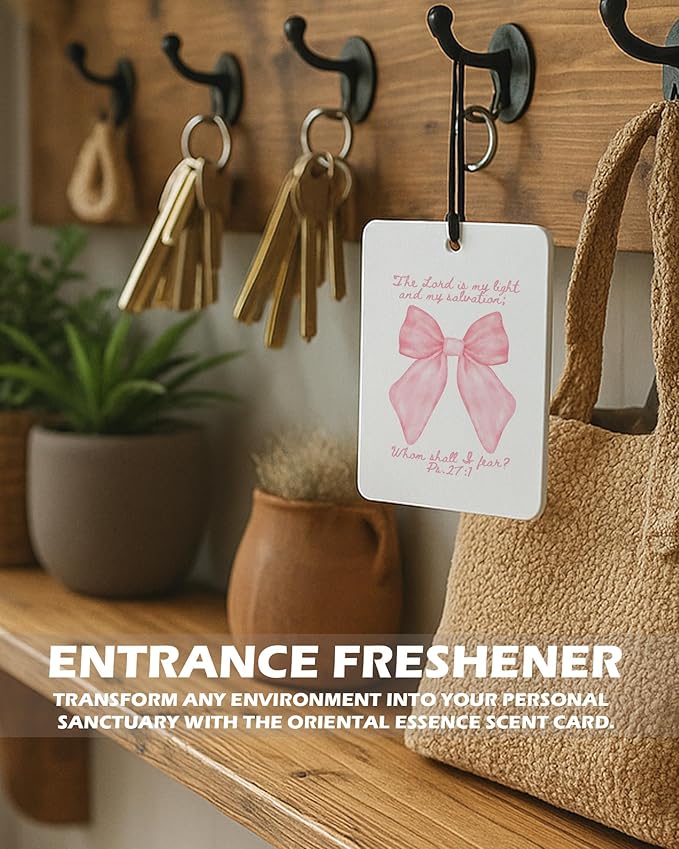 Pink Floral Christian Cologne Car Air Freshener 4 Pcs, Coquette Preppy Pink Bow Flower Hanging Air Freshener for Cars Bathroom Dorm Books Decor, Christian Accessories Gifts for Women Girls