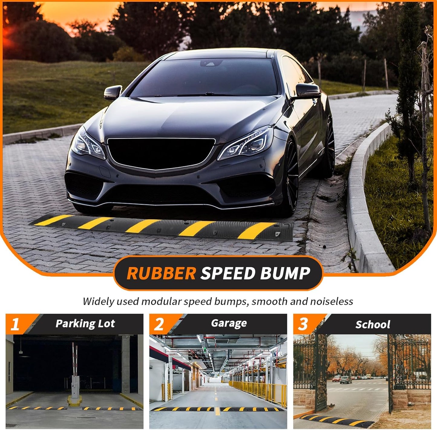 6 Ft Rubber Speed Bump, 2 Pack 2 Channel Modular Heavy Duty Speed Bumps Humps 25000 lbs Load Capacity, Cable Protector Ramp for Asphalt Concrete Gravel Driveway Road