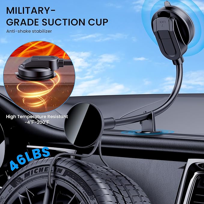 BIVGAZA for Magsafe Car Mount [Strong Magnets & Anti-Shake] Magnetic Phone Holder for Car 18CM Long Arm Universal Dashboard Car Mount for iPhone 15 14 13 12 Pro Max Plus Mag-Safe Case & All Phones