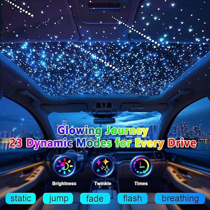 Luxury Starlight Headliner Kit 1000 Piece 32W Twinkle & Meteor Dual-Engine 200 Shooting Stars RGBW Fiber Optic Lights Music Sync Modes - Headliner Kit for Truck SUV Jeep Sunroofs, Curved Ceiling