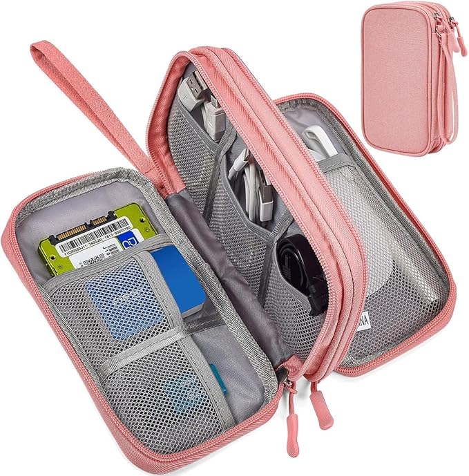 Electronic Organizer Travel Cable Accessories Bag, Electronic Organizer Case, Electronic Accessories Organizer Bag for Power Bank, Charging Cords, Chargers, Mouse, USB Cable, Earphones (Light Pink)