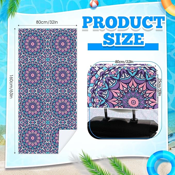 2 Pack Car Seat Towel Covers with Storage Bag 63 x 32 Inch Athletic Running Towel Seat Sweat Washable Non Slip Cover Gift for Car Outdoor Sport Activities (Retro Kaleidoscope)