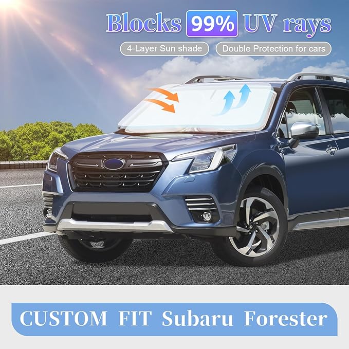 for Subaru Forester 2019-2025 2026 Sun Shade Sunshade Windshield Cover, 4-Layer Front Window Shade for Forester Crossover, Base, Premium, Sport, Limited Sun Visor 240T Shade Cooler Car Accessories