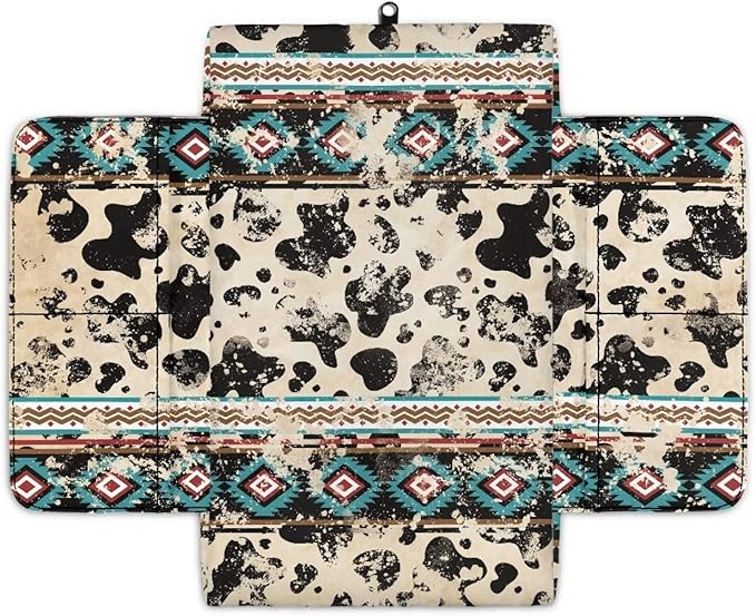 Wanyint Aztec Cow Print Retro Car Center Console Armrest Cover Comfortable Armrest Seat Box Pad with Organizer Pockets Console Lid Protector Cushion Universal Fit for Most Vehicles SUVs