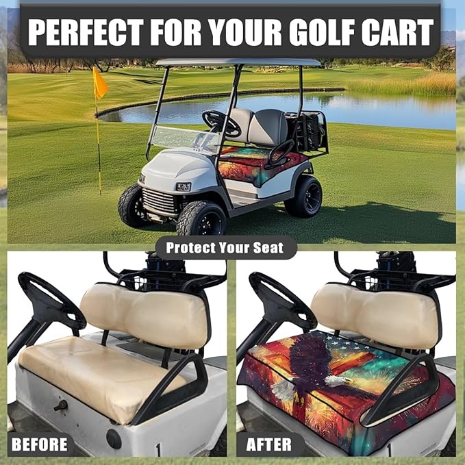 Biyejit Golf Cart Seat Covers with 4 Pockets Golf Cart Seat Towel Blanket Fits 2-Seat Golf Carts, Golf Cart Accessories
