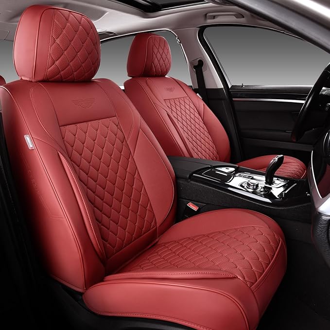 Auto Car Seat Covers Full Set Leather Cushion Protector Breathable Waterproof Seat Cover for Cars Universal Fit (Wine, Full Set Without Headrest)