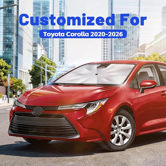 Car Windshield Sun Shade for Toyota Corolla 2020-2026 –[Reflective Coated Fabric] Sunshade Umbrella for Front Window, Car Shades Sun Visor Keep Car Cool and Protects Interior, 1:1 Exact Fit