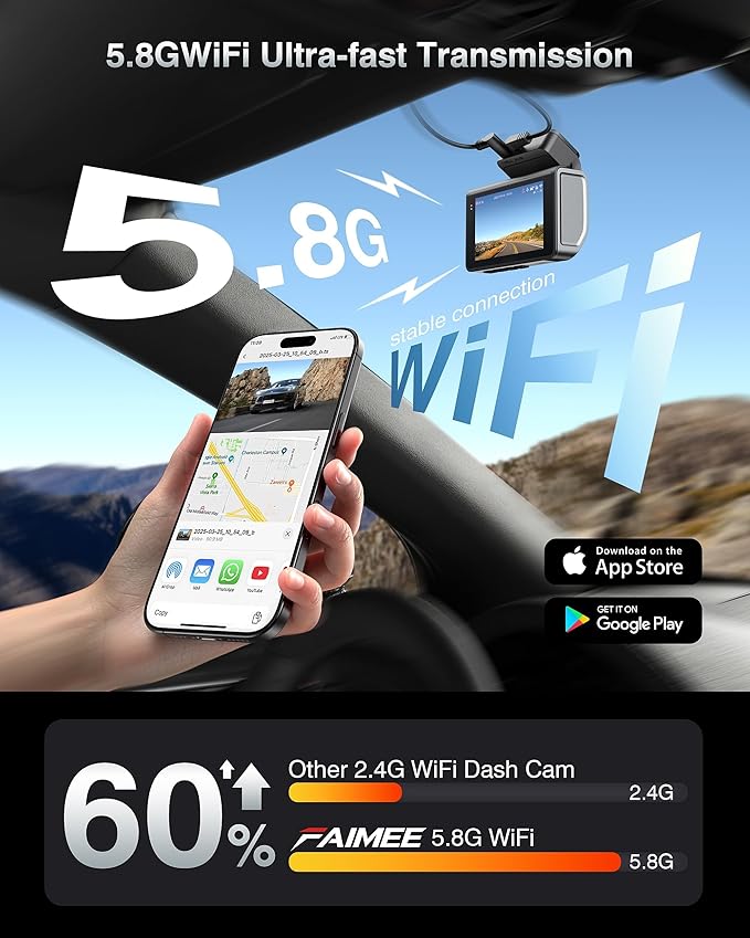 Dash Cam Front and Rear, 4K+2K Recording Dash Camera for Cars, Night Vision with WDR, 170° Wide Angle, 5.8G/2.4G Dual Wi-Fi, 64GB Card, Built-in GPS, G-Sensor Emergency Lock, 24H Parking Monitor