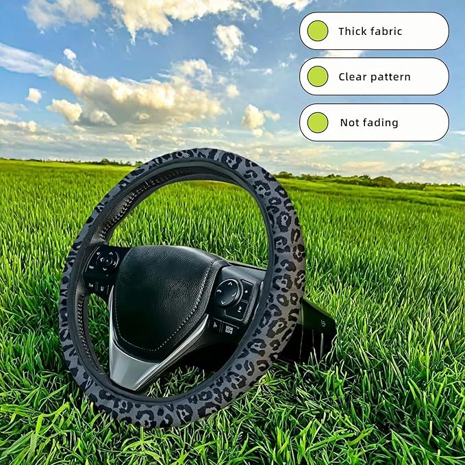 Leopard Print Steering Wheel Cover | Non Slip, Breathable Neoprene | Universal 15 Inch Fit (14.5"-15.5") | Comfort Grip | Fade Resistant | Easy Install-Comfort Grip for Cars, Trucks, SUVs