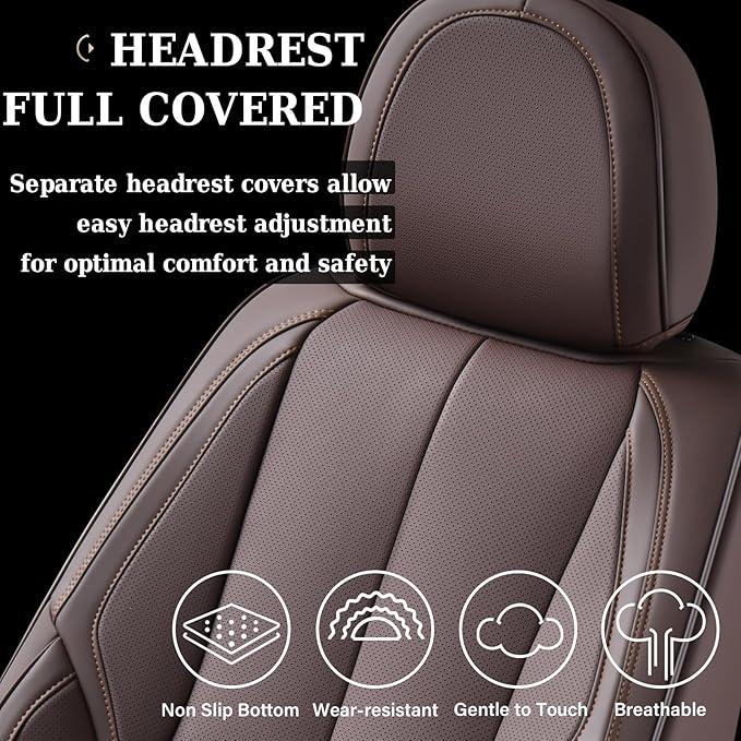 Coverado Seat Covers, Car Seat Covers Full Set, Leather Seat Covers for Cars, Car Seat Protector, Car Seat Covers Front Seats and Back Seats Universal Fit for Most Cars Brown