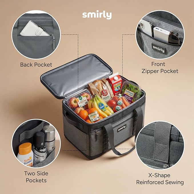SMIRLY Cooler Bags Insulated – Collapsible Cooler, Portable Leakproof and Soft Sided - Large Foldable Ice Chest for Camping, Beach, Travel, Picnic, Car, Grocery