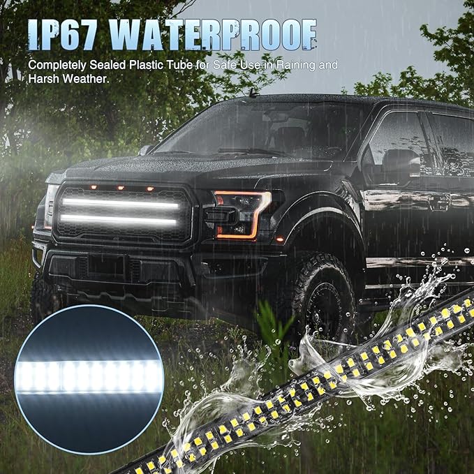 Nilight 2PCS 24 inch Truck Grille Strobe Lights Strip 384 LED Emergency Light White Flexible Side Flashing Warning Caution Safety Waterproof Lighting Kit for Trucks Tow Plow Construction Vehicles