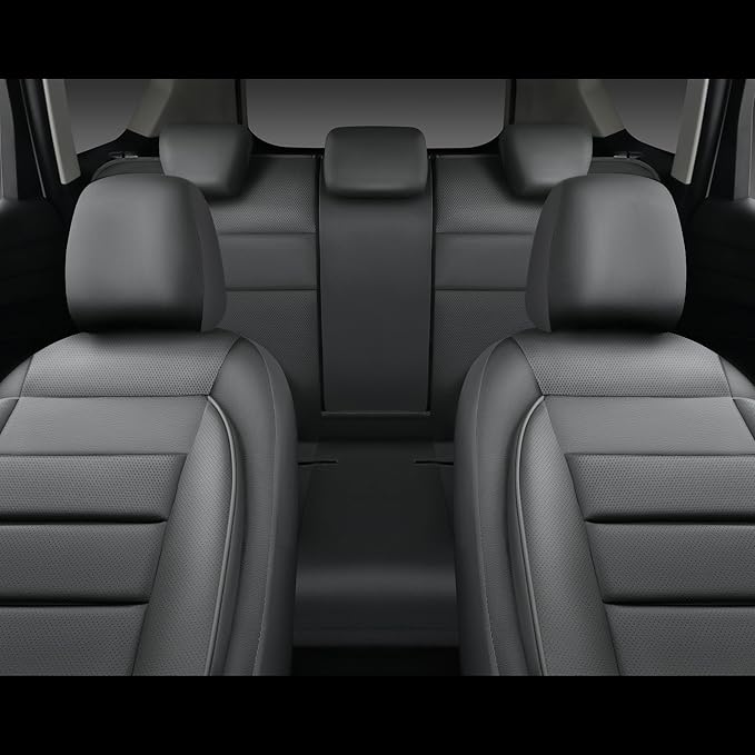 CAR PASS Leather Seat Covers Full Set Universal Water Resistant 3D Foam Back Support, Luxury Comfort Automotive 5 Seat Covers All Season Fit for SUV,Sedan,Van, Airbag Compatible Elegance (Gray)