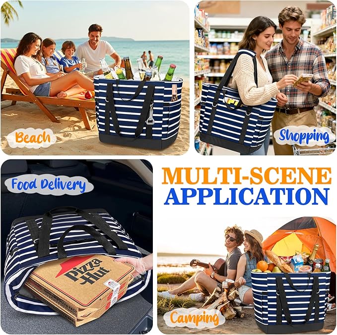 HUANLANG Soft Cooler Bag Insulated for Travel,Large Insulated Grocery Bags with Zippered Top,PEVA Collapsible Food Delivery Cooler Bag for Beach, Travel, Picnics