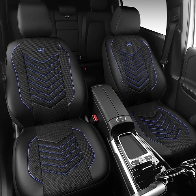 CAR PASS 3D Foam Mesh Leather Car Seat Covers Front Seats, Breathable Front Seat Cover for Cars, Comfortable Universal Fit for SUV Truck Sedan Automotive Anti-Slip Airbag Compatible, Black and Blue