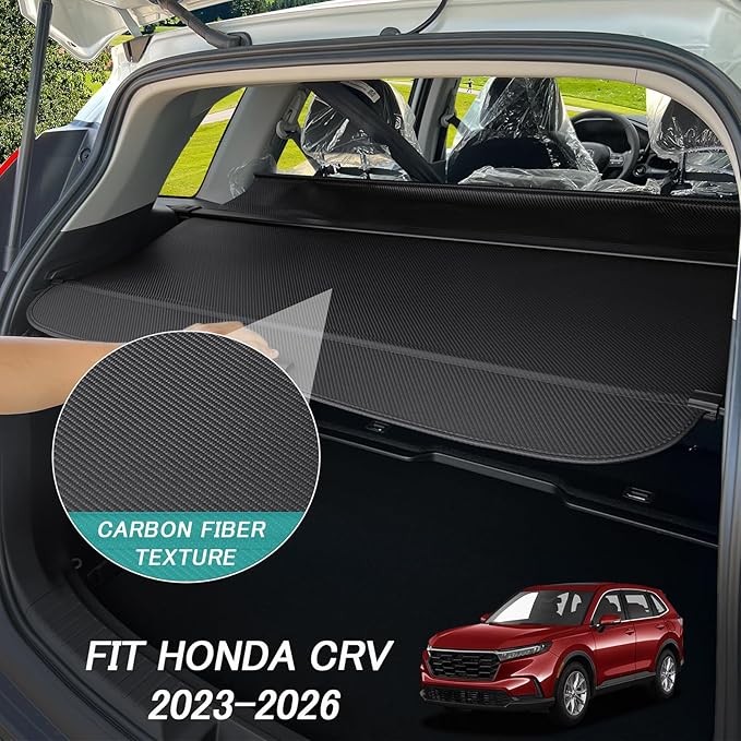 Retractable Cargo Cover for Honda CRV 2023-2025 2026 Accessories, Carbon Fiber Texture Trunk Cover with Extra Flap for No Gap, Heavy Duty Rear Luggage Security Shield Shade for CR-V 6th Gen