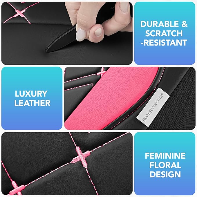 Road Comforts Seat Covers, Premium Leather Car Seat Covers Full Set for Women Girls,Airbag Compatible, Automotive Seat Covers Universal Fit Most Cars,Vans,Truck,SUV