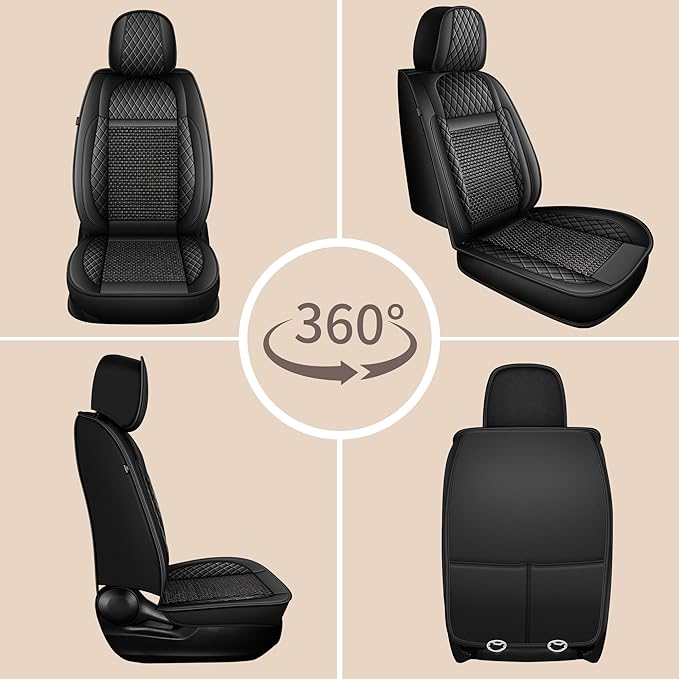 TTX LIGHTING for GMC Terrain 2010-2026 Car Seat Covers, Breathable Ice Silk & Leather Seat Protector, Cool & Anti-Sweat for Long Driving, Airbag Compatible, 2 Front Seats (Black)