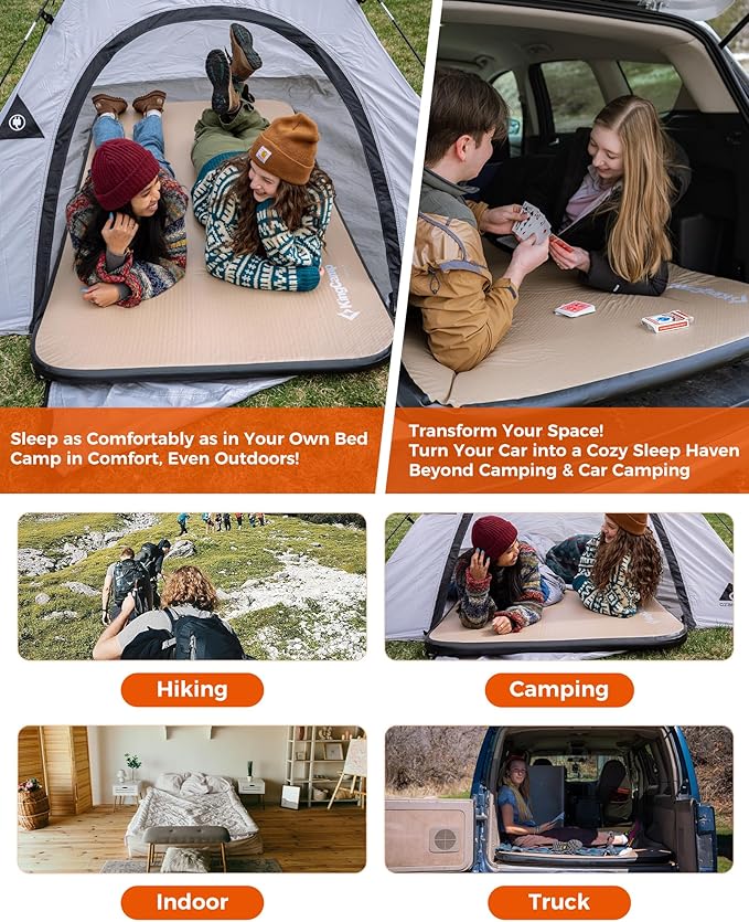 KingCamp FLEXIREST 5.0 Twin Air Mattress Camping, No Sag High-Support PVC-Free Inflatable Sleeping Pad with 1100lbs Capacity & Pump Sack, Compact Camping Bed for Outdoor Tent Car Travel Glamping
