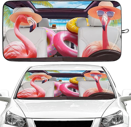 Flamingo Car Windshield Sun Shade Foldable Sunshade Front Window Cover Sun Visor Protector Accessories (59x27.5 inches)