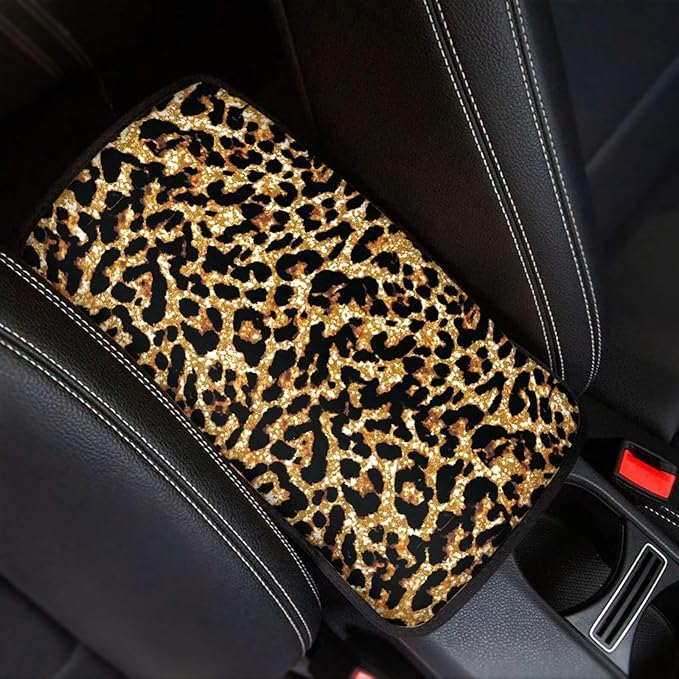 Dreaweet Cheetah Print Car Accessories Car Center Console Cover Universal Car Armrest Cover Pad Soft Comfortable Center Console Cover Replacement