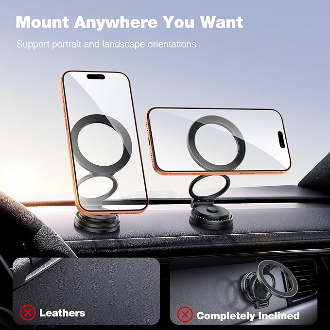 GolbinBox Car Phone Holder for MagSafe [360°Rotation] Metal Design iPhone Car Mount,Folding Car Mount [Detachable Base] Strong Magnetic Phone Holder for Car Dash,for iPhone 17 16 15 14 Pro Max, Black
