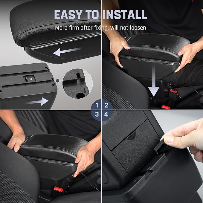 Double-Layer Armrest Box for Nissan Versa Almera 2020-2024 Car Center Storage Box Organizer Interior Hand Centre Consoles with Cup Holder Black Accessories