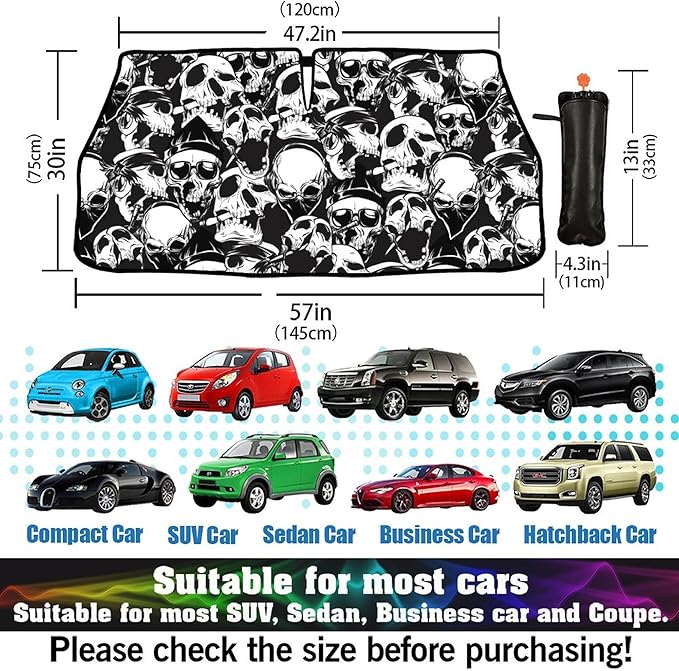 CHILL·TEK Funny Animal Car Windshield Sun Shade Umbrella, Funny Skulls Car Sun Shade Umbrella, Block UV Rays Heat Foldable Windshield Umbrella Sun Visor Protector - Keep Vehicle Cool for Cars SUV