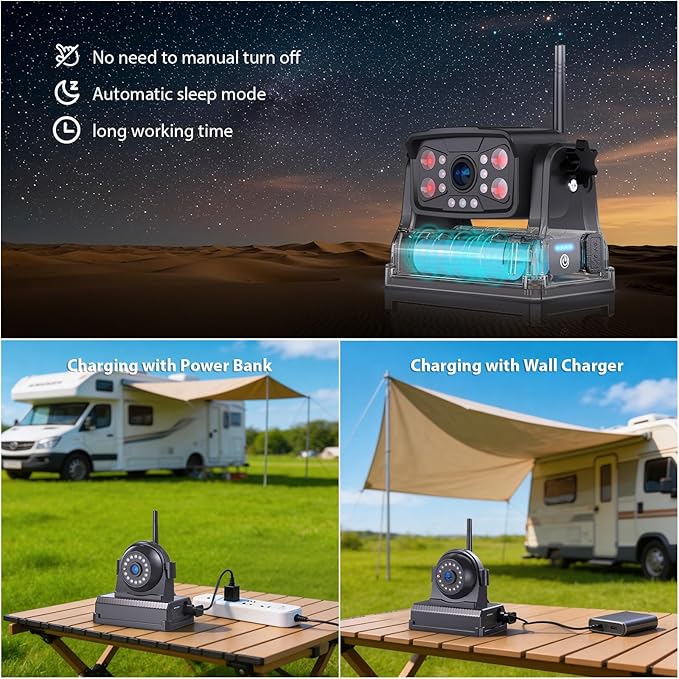 ZEROXCLUB Magnetic Wireless Backup Camera: 7" HD 1080P DVR Monitor with 1 Rear View, 2 Side View Cameras, IR Night Vision, Portable Rechargeable Camera for RV/Trailer/5 Wheels/Camper BC703
