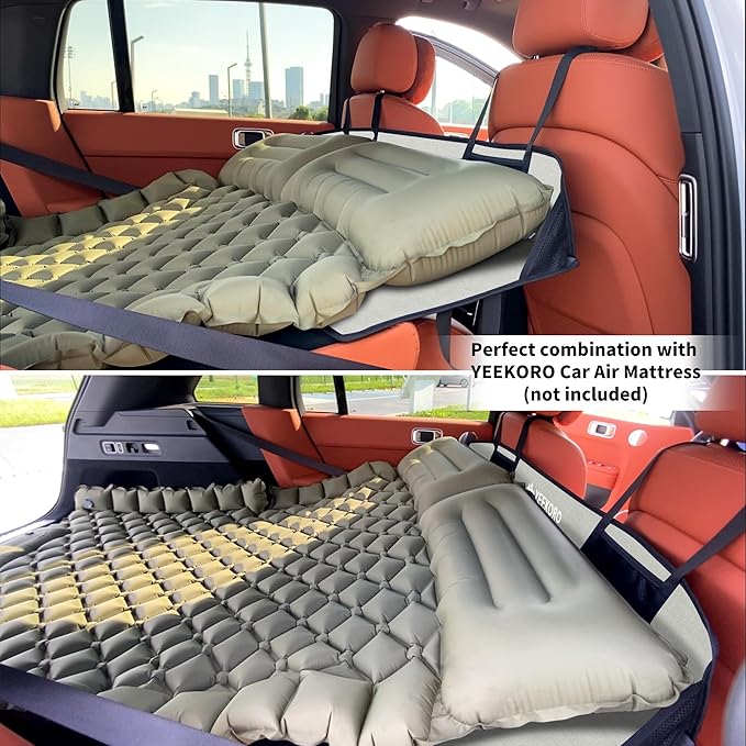 Car Rear Seat Mattress Extension Plate, Foldable Car Back Seat Extender，Portable Mattress for Sleeping, Increase Travel Trunk Space and Car Bed Camping Space for Cars, SUV, Model Y/3（Grey）