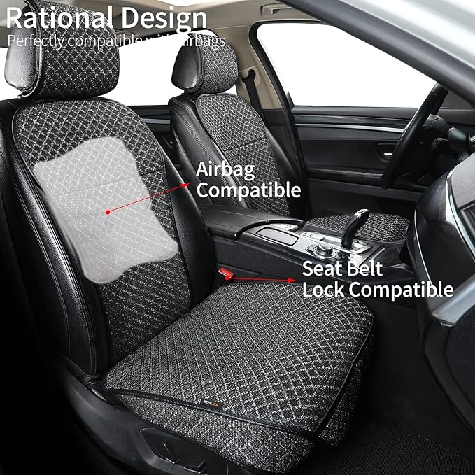 Breathable Car Seat Cover,Luxury Front Seat Cover,Durable and Non Slip,Polyester Silk Material, Universal Car Seat Cushion,Suitable for All Seasons,Airbag Compatible (Black，1PC)