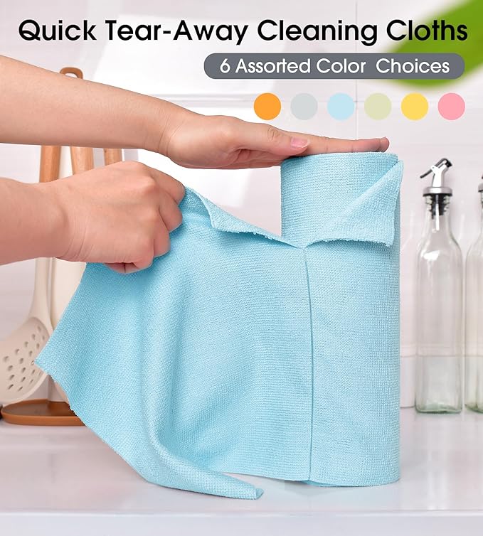 KitchLife Microfiber Cleaning Cloth Roll - Tear-Away Reusable Microfiber Paper Towels, Lint-Free, Washable, 20 Sheets for Kitchen, Car, Dishes, and Sensitive Surfaces (Blue)