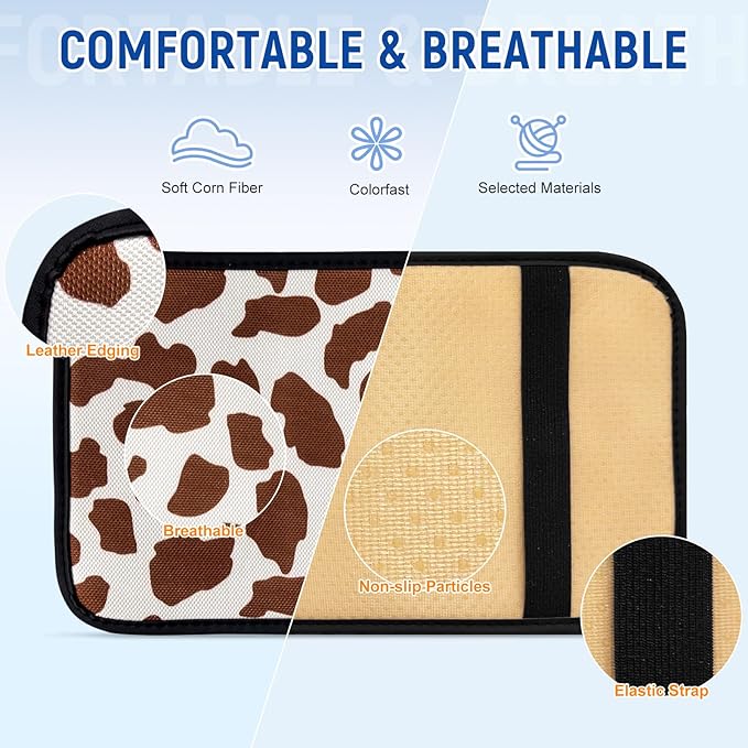Cow Print Car Center Console Cover, Cute Armrest Mat Cushion Pad, Automotive Interior Accessories for Most Vehicle, SUV, Truck Arm Rest Box (Cow, Brown)