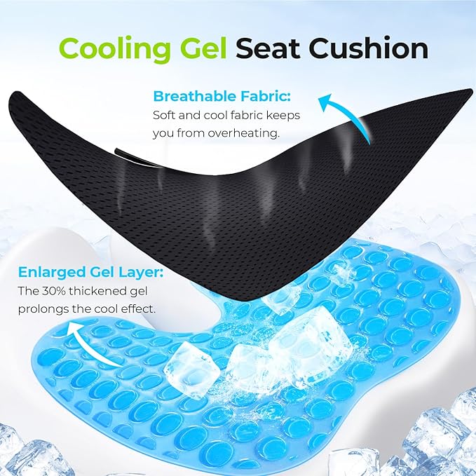 AUVON Multi-Layer Gel Seat Cushion for Ideal Support & Softness, Cooling Memory Foam Office Chair Cushion for Hemorrhoid, Sciatica & Tailbone Pain Relief, Anti-Slip Back Seat Pillow