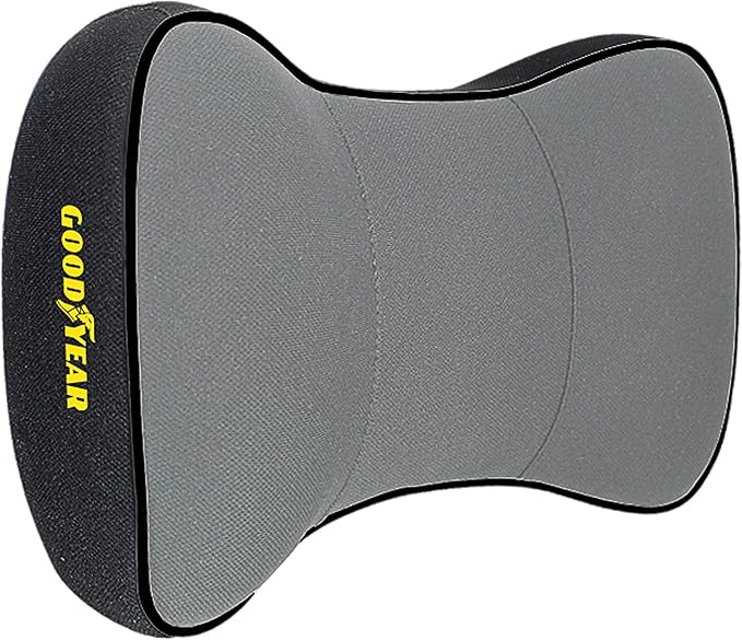 Goodyear Ergonomic Car Neck Pillow, Soft Memory Foam Headrest Pillow for Driving, Breathable & Removable Cover, Car Seat Headrest Cushion with Adjustable Strap, Neck Pain Relief, Grey