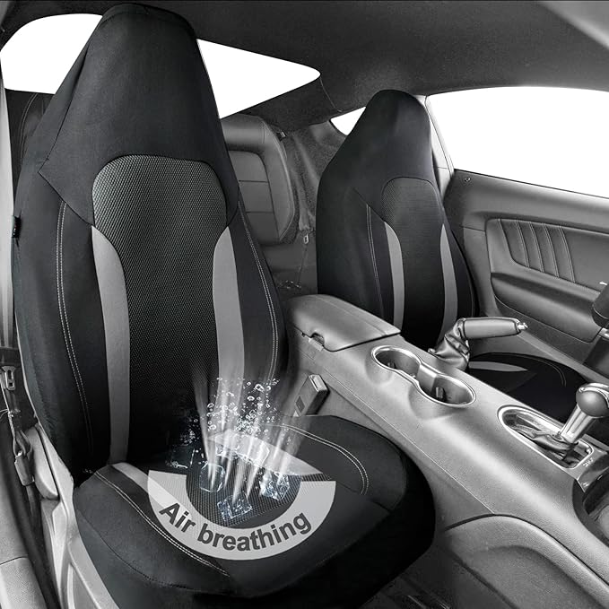 CAR PASS Bucket Gray Car Seat Cover Front Seats, 3D Air Mesh-100% Breathable Sporty Fabric High Back Airbag Compatible, Universal Fit Automotive SUV Truck Sedan Vans, Two Front 2 Piece Black Gray