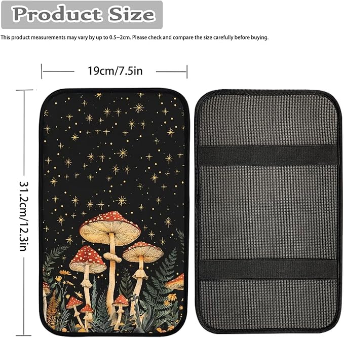 Dreaweet Car Center Console Cover Mushroom Starry Sky Print Car Accessories Armrest Cover for Car Truck SUV Sedan for Women,Universal Armrest Cover for Car Center Console