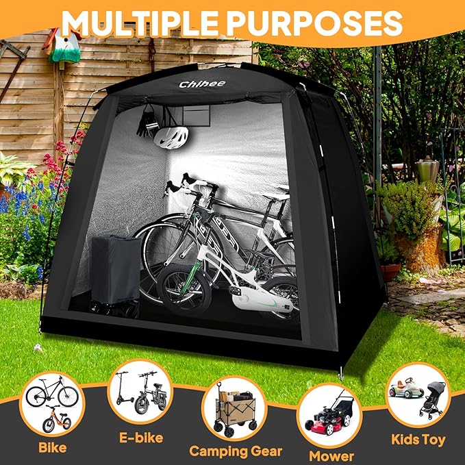 Chihee Bike Covers Shelter Bicycle Storage Sheds Travel Bike Tent Portable Waterproof Bicycle Cover for 2-3 Bikes 2 Doors Outdoor Storage for Motorcycle Garden Tools Lawn Mower All Seasons Easy Setup