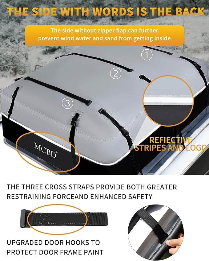 MCBD Rooftop Cargo Carrier Bag for Car, 40 Cubic Feet Large Waterproof Soft-Shell Roof Bag for All Vehicles SUV with/Without Roof Rack, Universal Car Top Luggage Storage Bag