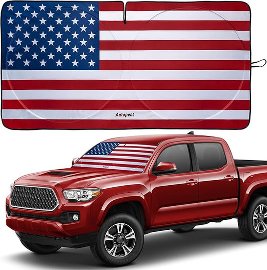 Windshield Sun Shade - American Flag Design, High-Resolution Sun Visor for Car, Truck, SUV with Mirror Cut-Out for Interior Sun Protection, Foldable Car Sun Shade (Original, Small)