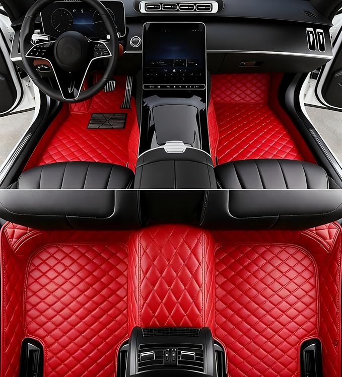 Custome Car Mats Accessories All Weather Floor mats Compatible with Automotive Floor Mats Passenger car mats (Red)