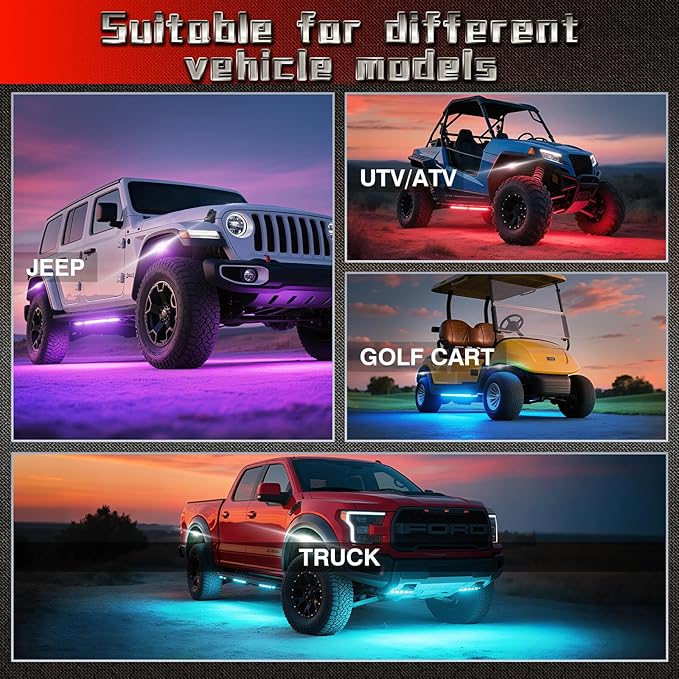 16 Pods RGB LED Rock Lights for Trucks Offroad Pickup Trailer Sedan SUV Cars, Waterproof Multicolor Neon Underglow Kit with Bluetooth APP/RF Remote, Vehicle Accent Underbody Light Underneath 12V
