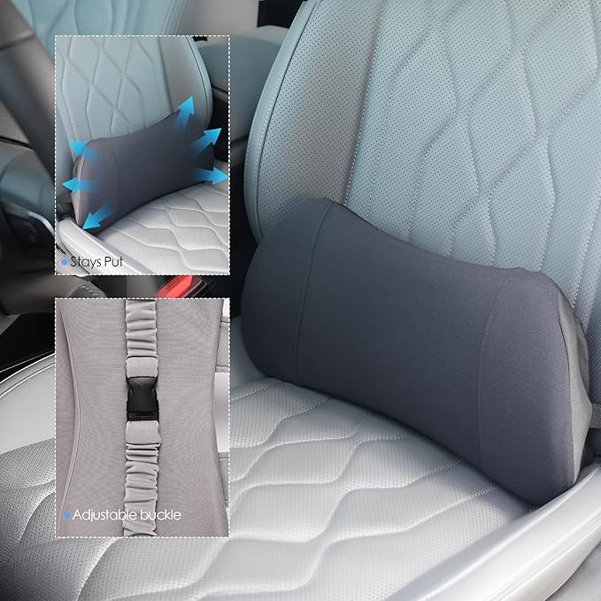 Lumbar Support Pillow for Car, Memory Foam Back Cushion Provides Lumbar Support to Relieve Back Pain, Ideal for Driving Cars and Office Chairs as a Back Support Pillow (Grey)