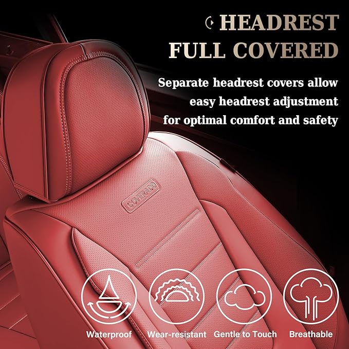 Coverado Car Seat Covers Full Set, Nappa Leather Seat Covers for Cars, Car Seat Protector Car Seat Cushion, Front and Back Seat Protectors Cushions Universal Fit for Most Cars Vehicles(Red)