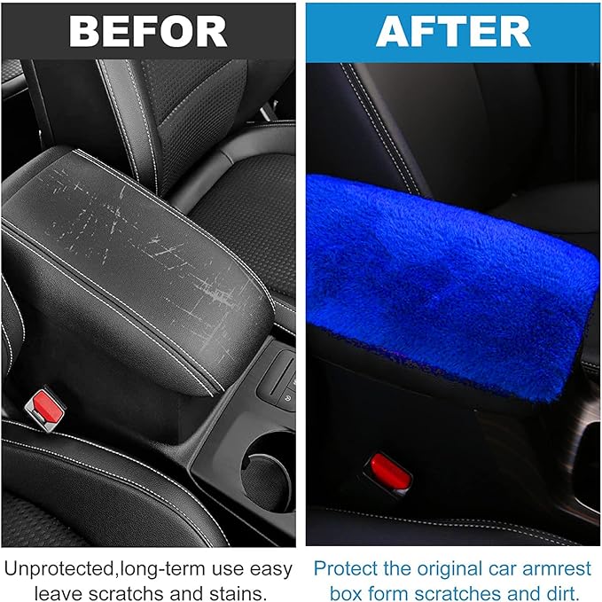 Fluffy Furry Armrest Cover for Car, Auto Center Console Cover Pad Car Soft Console Pad Wool Fur Armrest Seat Box Cover Protector Universal Fit for Most Vehicle, SUV (Royal Blue)