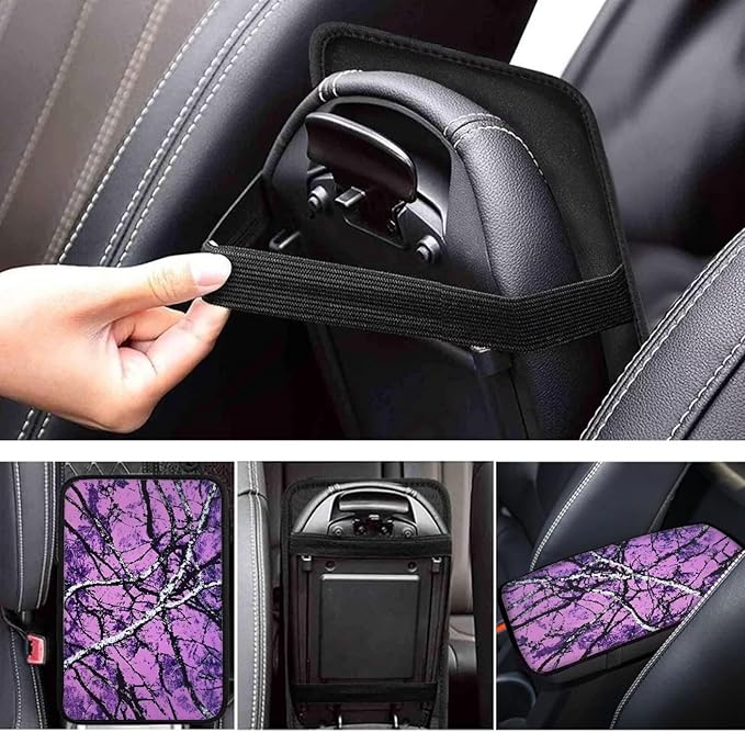 Car Center Console Cover Soft Comfor Auto Center Console Armrest Cover Auto Interior Protective Cover Universal Fit Most Cars, Purple Tree Camo