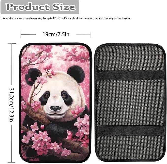 Dreaweet Car Armrest Cover Cherry Blossoms Panda Car Accessories Center Console Cover Replacement,Universal Armrest Cover for Car Center Console for Truck Sedan SUV