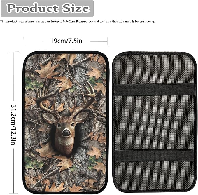 Hunting Deer Print Car Center Console Cover for Men,Soft Armrest Cover Pad for Cars SUV Sedan